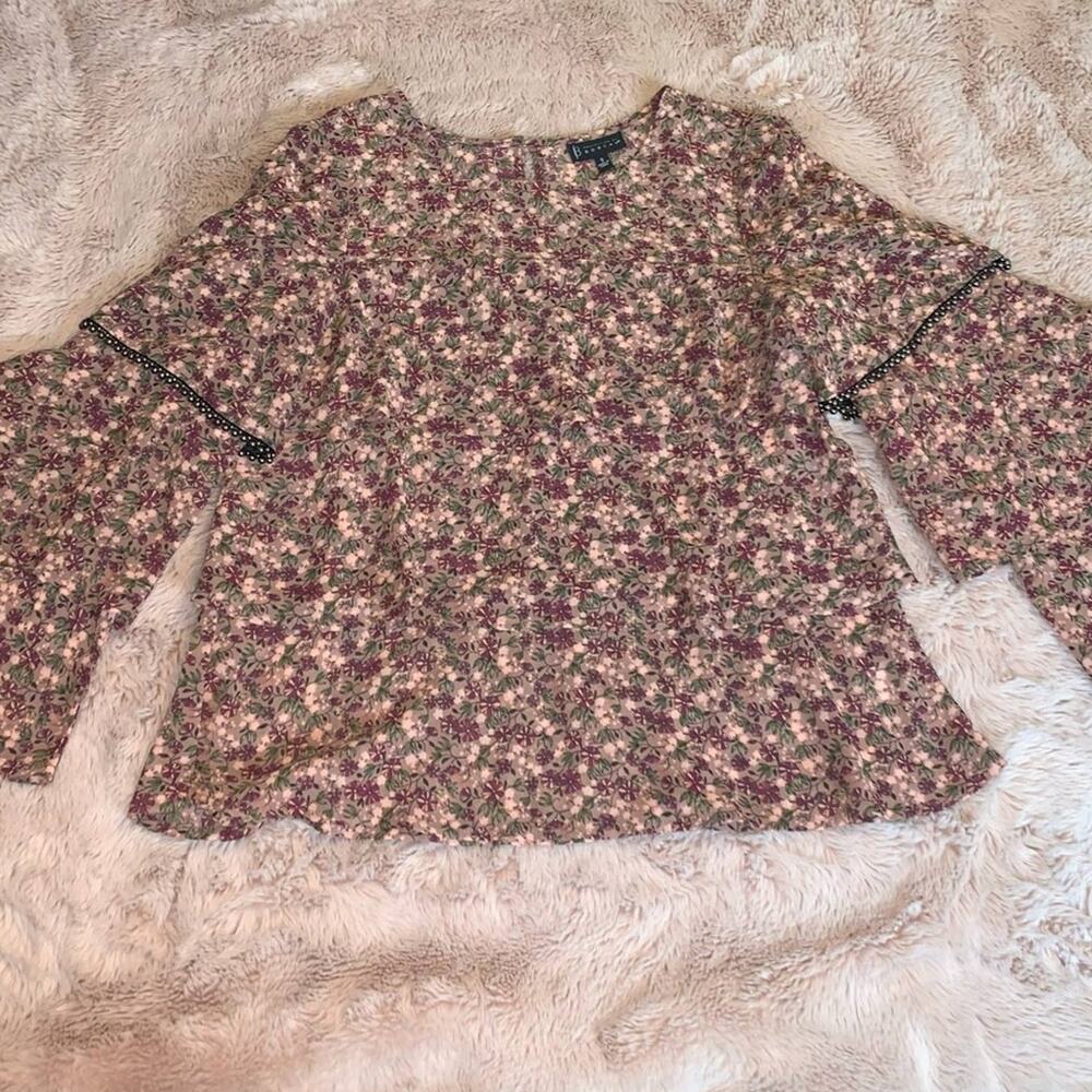 NWT Bobeau Pink Ruffle Tiered Floral Career Blouse